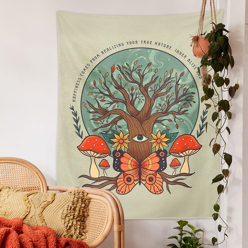 Butterfly, Mushroom and Tree Tapestry