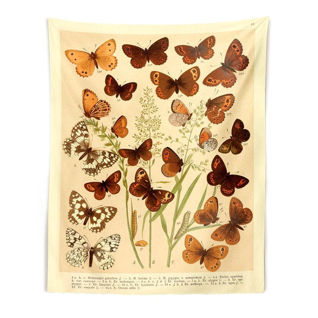 Butterflies Species Botanical Tapestry