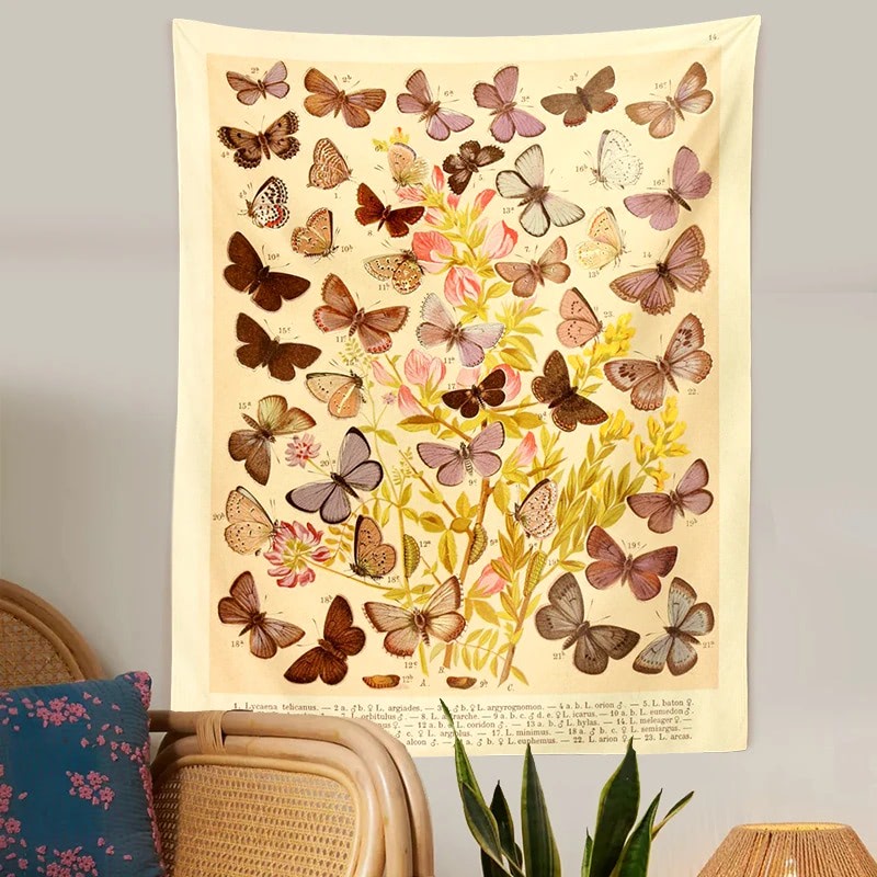 Butterflies Species Botanical Tapestry