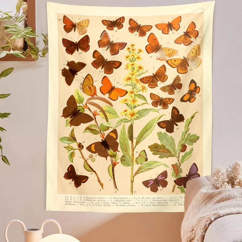 Butterflies Species Botanical Tapestry