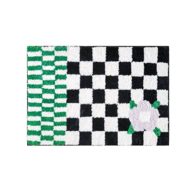 Checkerboard Flower Accent Rug