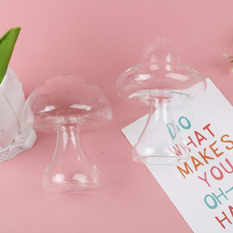 Mushroom Shaped Clear Glass Vase