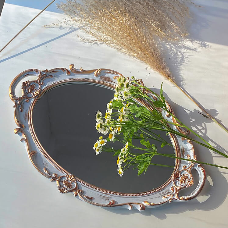 Coquette Aesthetic Vintage Mirrored Oval Tray