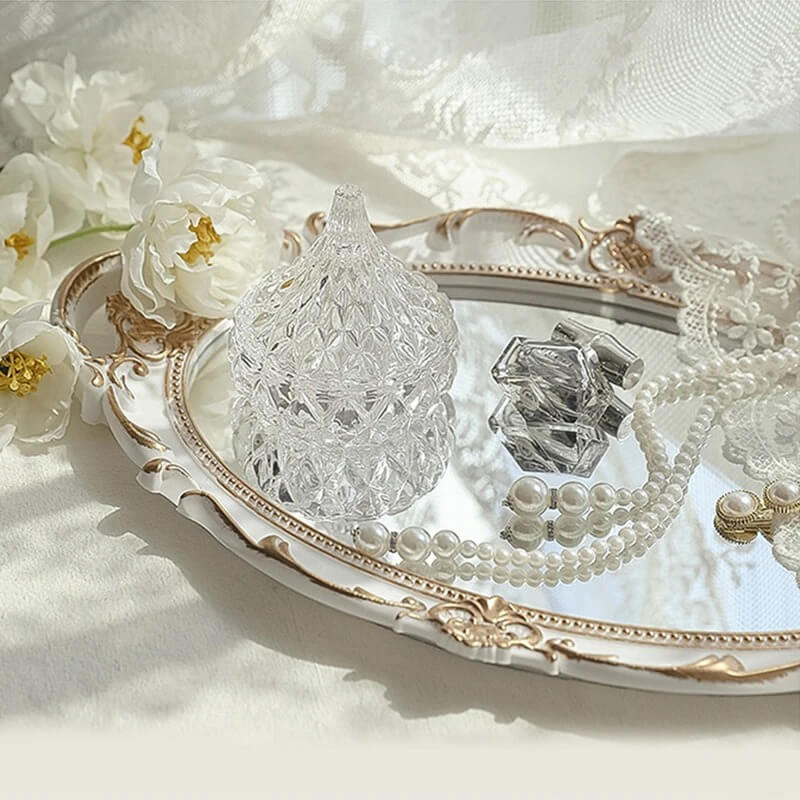 Coquette Aesthetic Vintage Mirrored Oval Tray