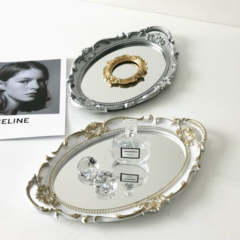 Coquette Aesthetic Vintage Mirrored Oval Tray