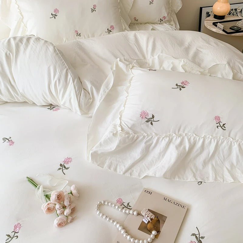 Coquette Roses Ruffle Duvet Cover & Sham Set