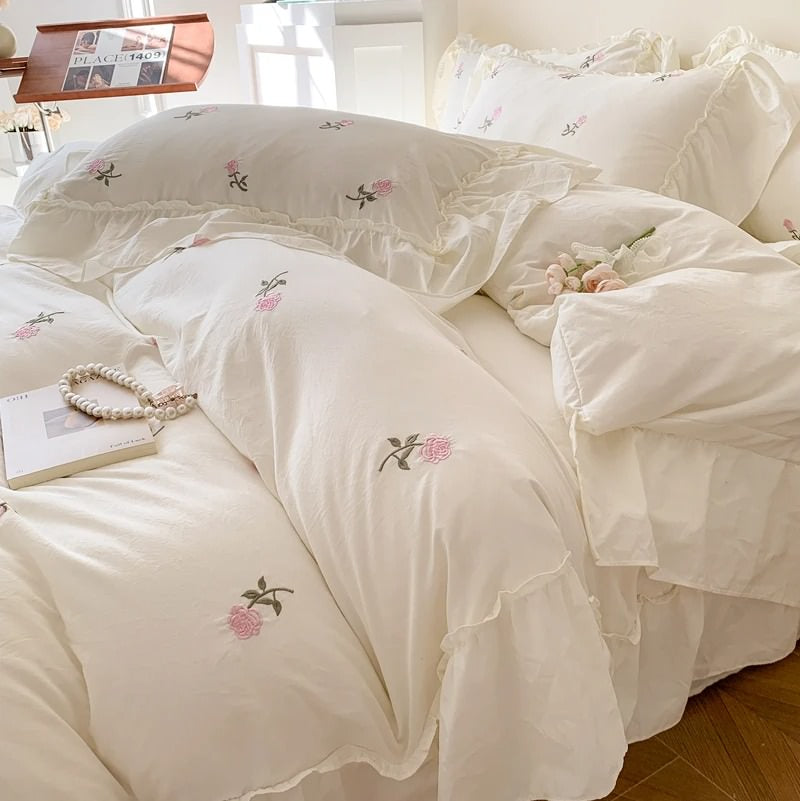 Coquette Roses Ruffle Duvet Cover & Sham Set