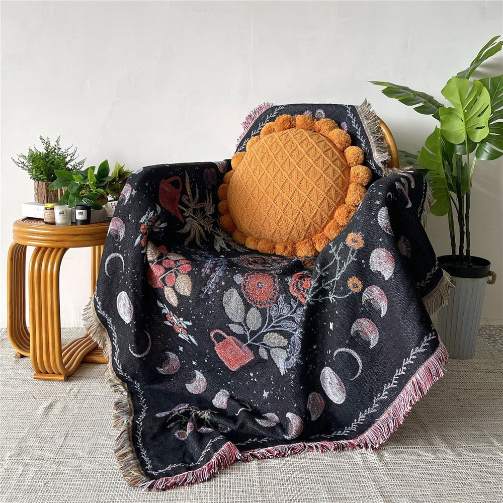 Floral Moon Phases Woven Throw Blanket