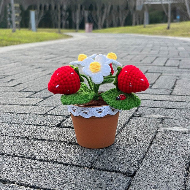 Crochet Potted Strawberry Bush