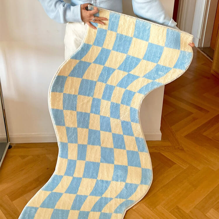 Curvy Edge Pastel Checker Rug