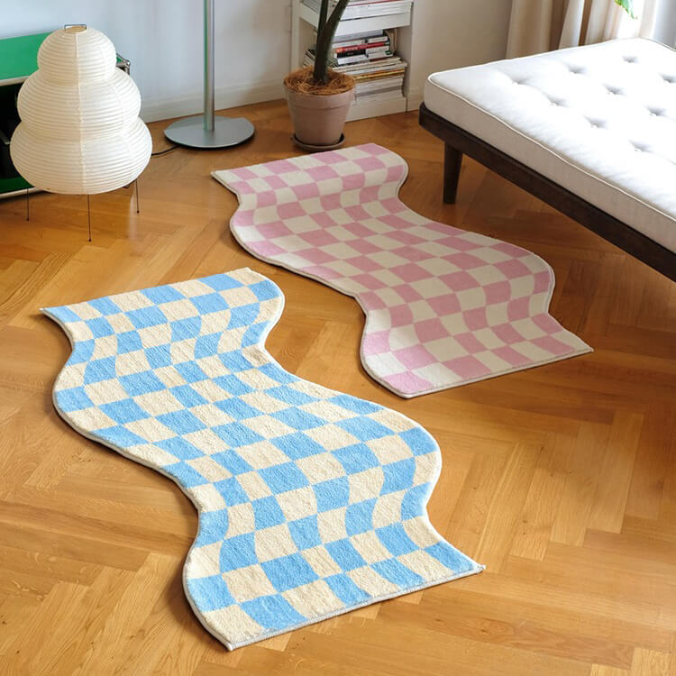 Curvy Edge Pastel Checker Rug