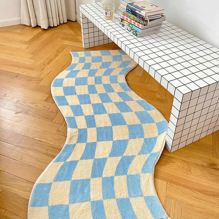 Curvy Edge Pastel Checker Rug