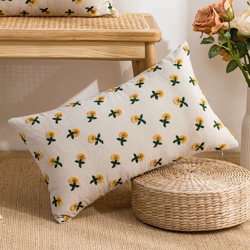 Cute Embroidered Flowers Cushion Cover