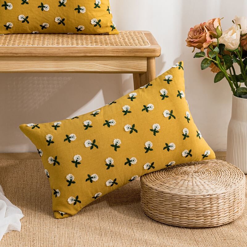 Cute Embroidered Flowers Cushion Cover