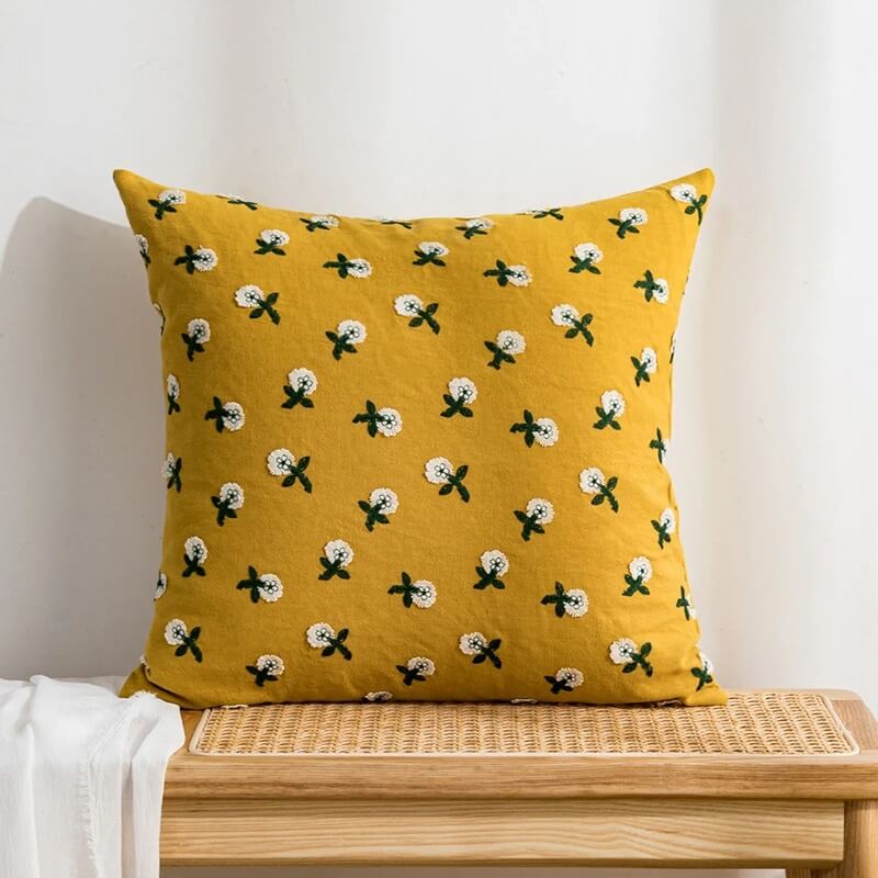 Cute Embroidered Flowers Cushion Cover