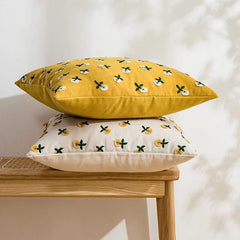 Cute Embroidered Flowers Cushion Cover