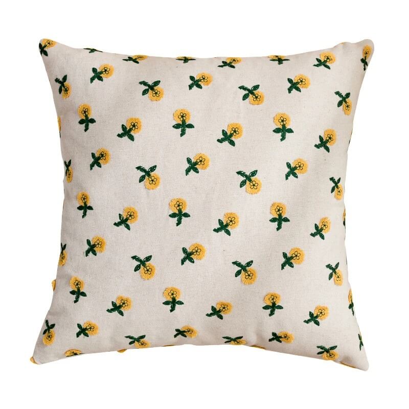 Cute Embroidered Flowers Cushion Cover