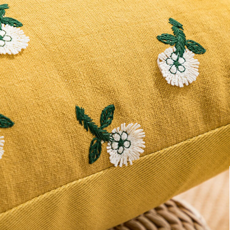 Cute Embroidered Flowers Cushion Cover