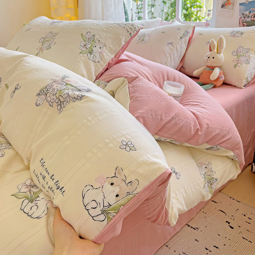 Kawaii Little Rabbit Textured Bedding Set