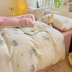 Kawaii Little Rabbit Textured Bedding Set