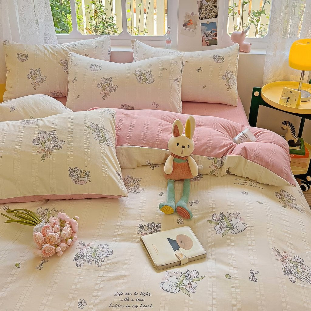 Kawaii Little Rabbit Textured Bedding Set