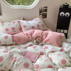 Cute Pink Roses and Bows Bedding Set