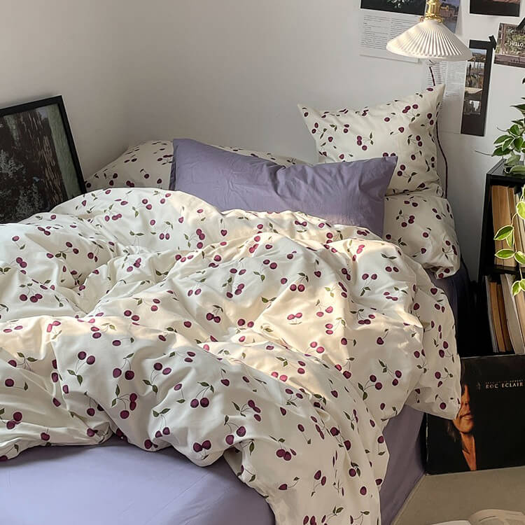 Purple Cherries Bedding Set