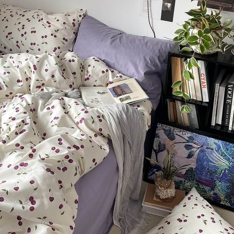 Purple Cherries Bedding Set