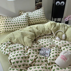 Little Green Hearts Pattern Bedding Set