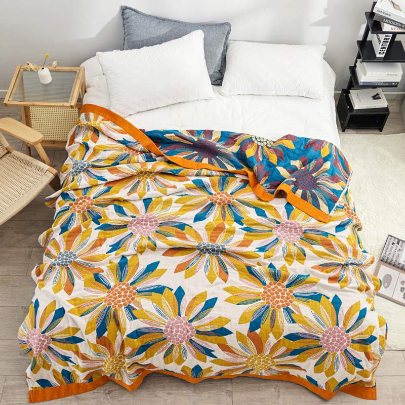 Yellow Flower Print Cotton Reversible Quilt