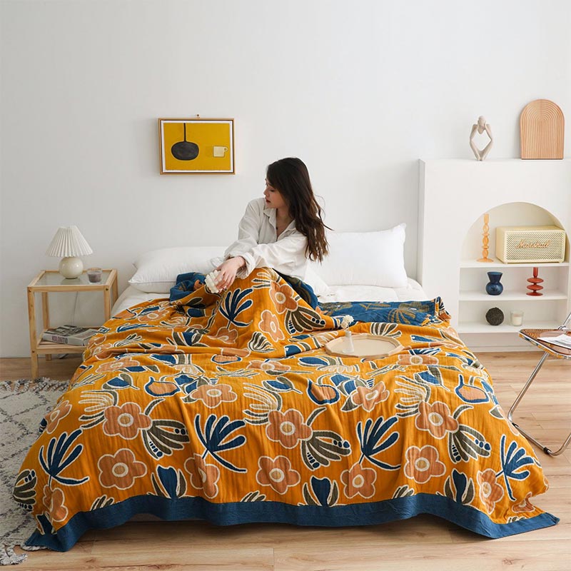 Bohemian Flower Print Double Side Quilt