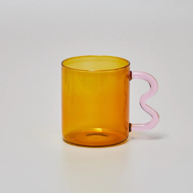 Pastel Glass Wavy Handle Mug