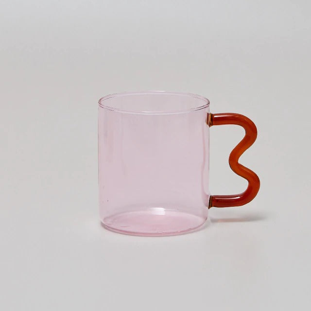 Pastel Glass Wavy Handle Mug