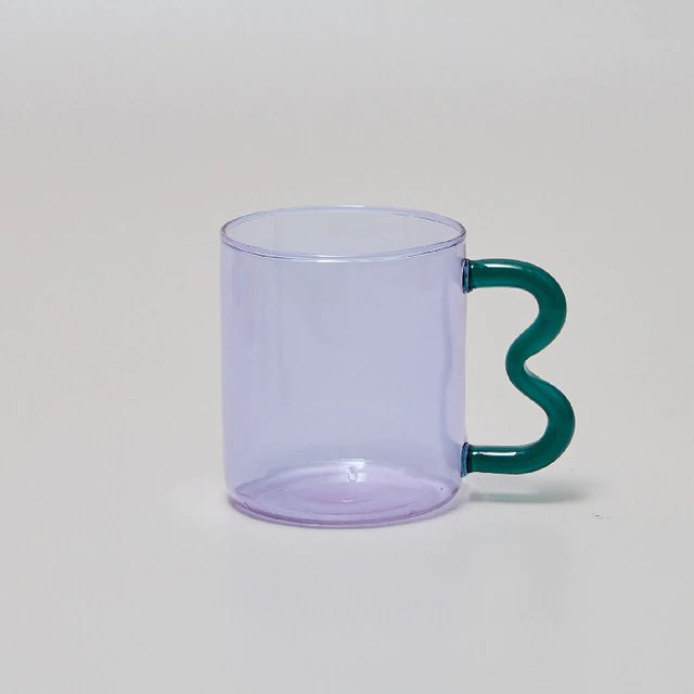 Pastel Glass Wavy Handle Mug