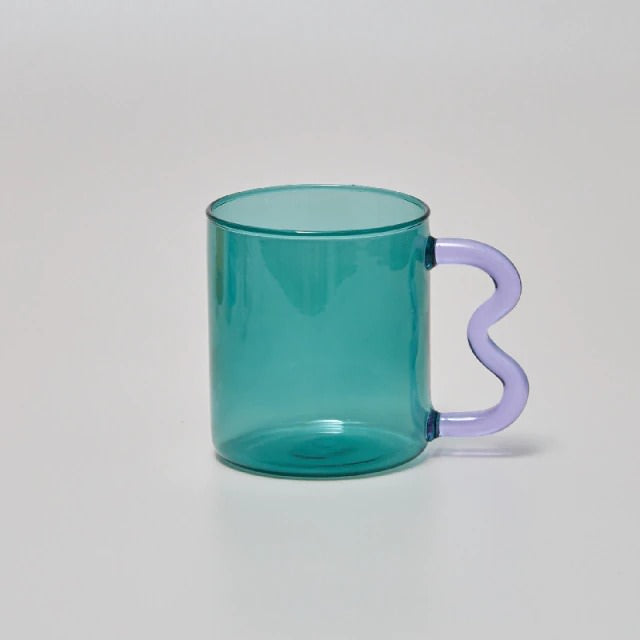 Pastel Glass Wavy Handle Mug