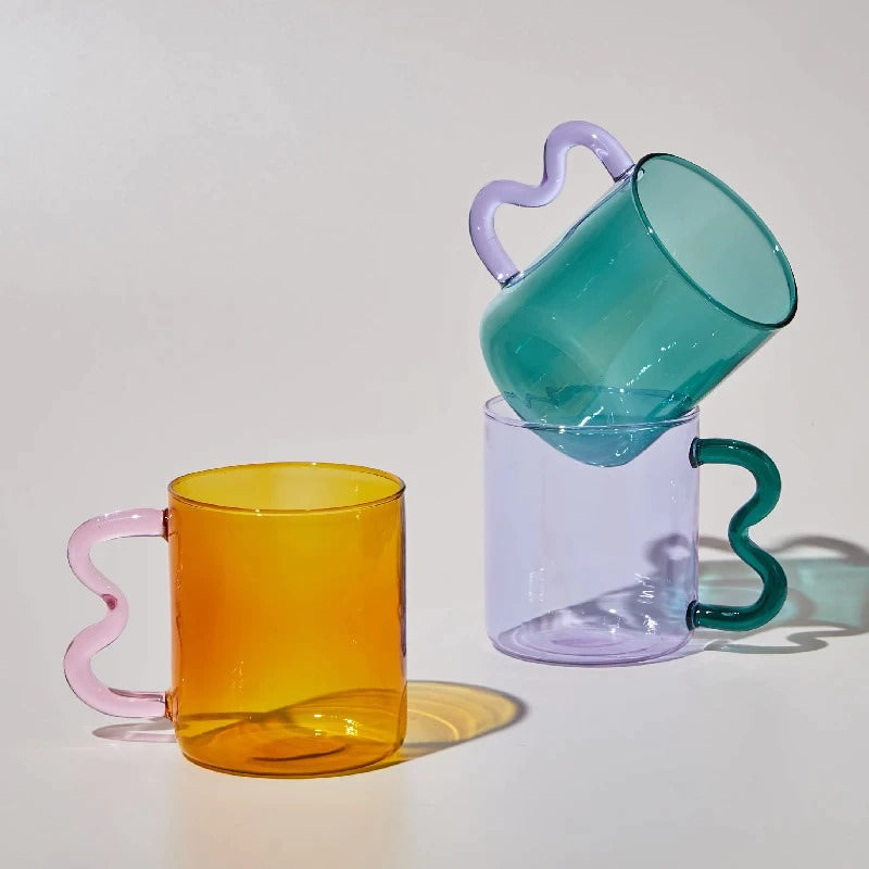 Pastel Glass Wavy Handle Mug