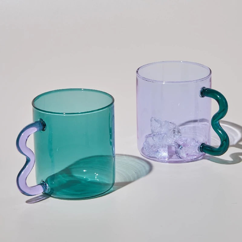 Pastel Glass Wavy Handle Mug