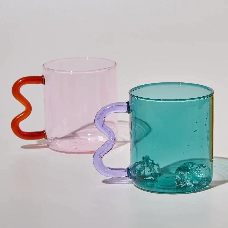 Pastel Glass Wavy Handle Mug