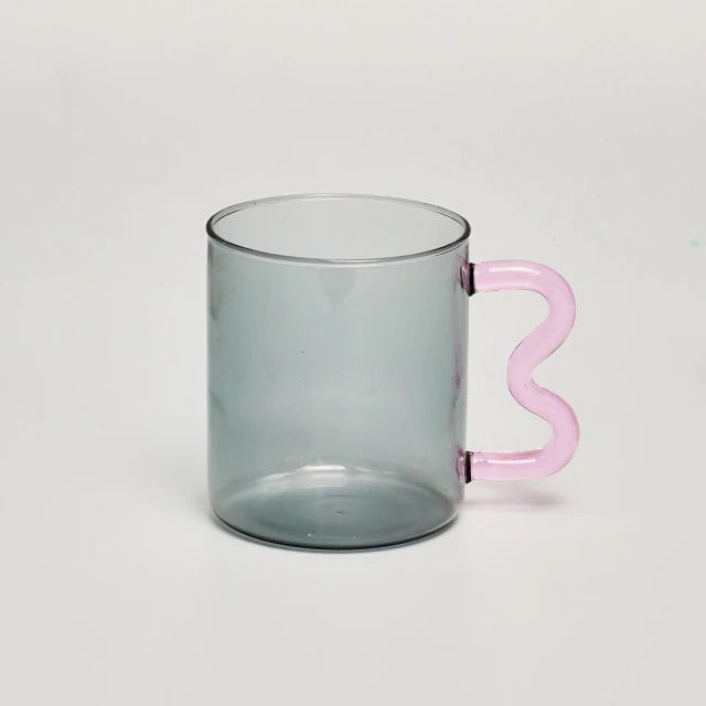 Pastel Glass Wavy Handle Mug