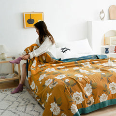 Boho Yellow Flower Reversible Cotton Quilt