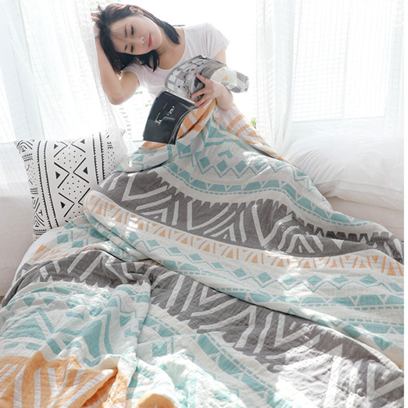 Lightweight Colorblock Cotton Bed Blanket Quilt