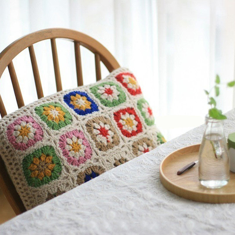Patchwork Crochet Colorful Flower Pillow Sham