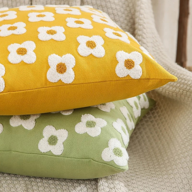 Embroidered Daisies Cushion Cover