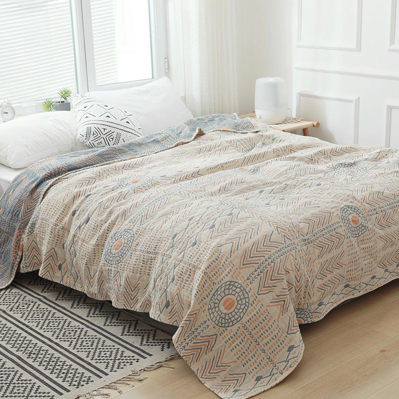 Boho Striped Cotton Quilt Reversible Sofa Towel