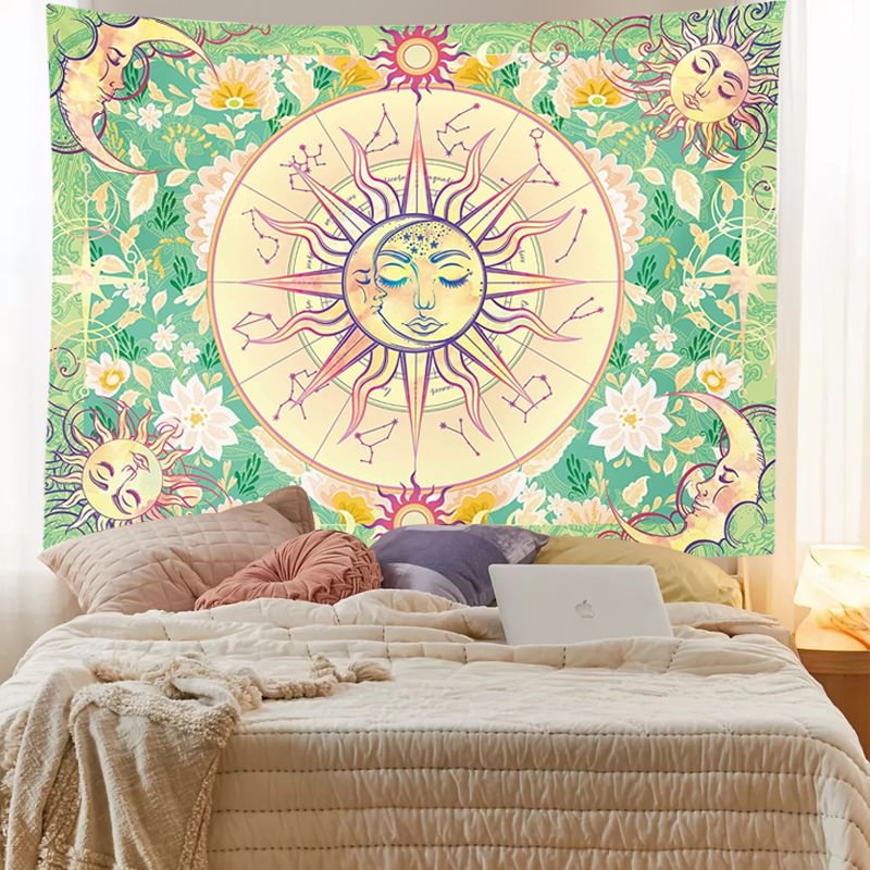 Floral Zodiac Sun & Moon Tapestry