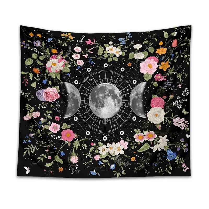 Floral Triple Moon Phases Tapestry