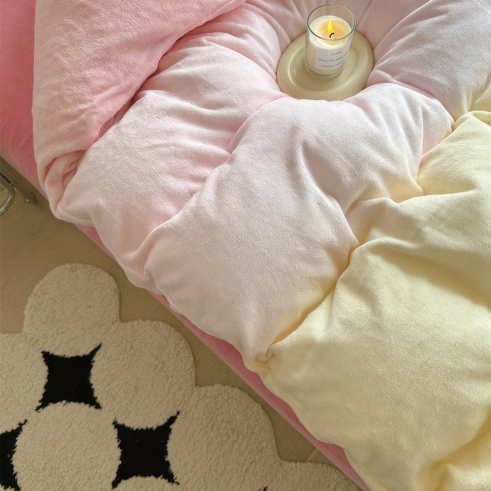 Pastel Pink to Yellow Gradient Fleece Bedding Set