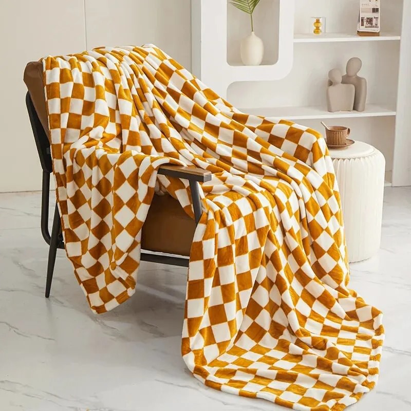 Plush Checkered Throw Blanket