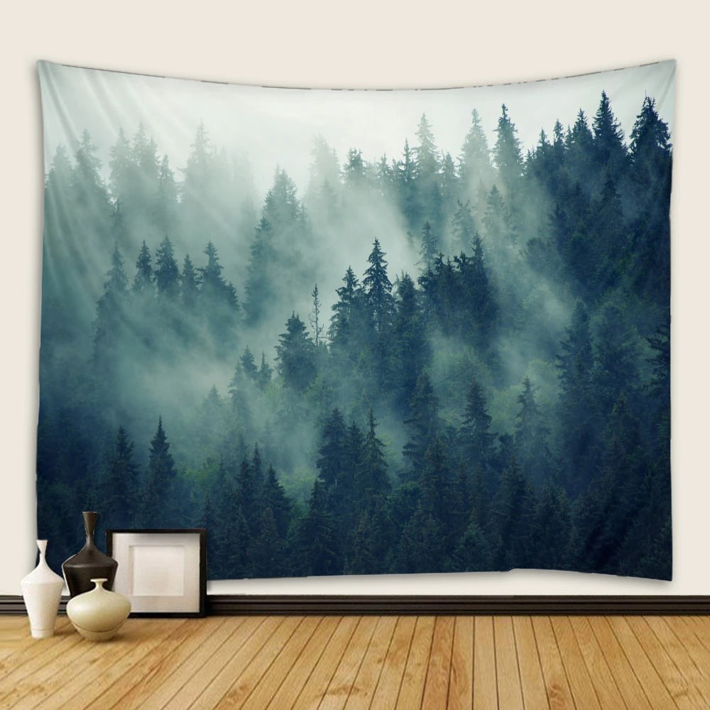 Nordic Foggy Forest Big Tapestry