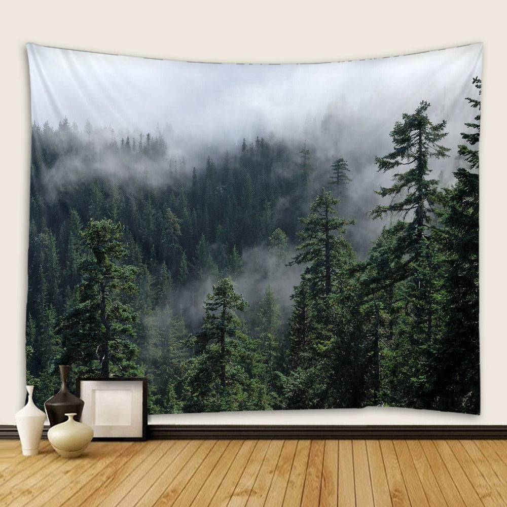 Nordic Foggy Forest Big Tapestry